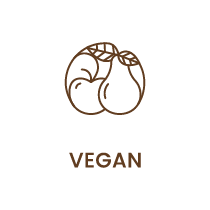 Vegansk mærke med et jordens symbol i brunt på hvid baggrund.